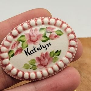Artisan Handpainted Floral Ceramic Oval Brooch "Katelyn" by Jenny Stover